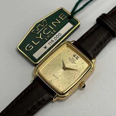 Glycine 050876 Square Armbanduhr Uhr Herren Gold Gehäuse Quart UNBENUTZT r#