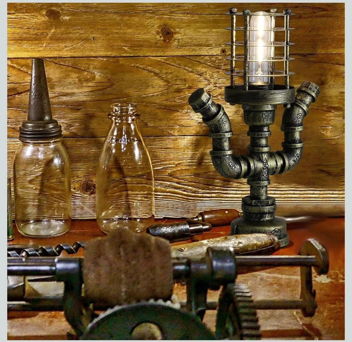 EFINEHOME Retro Industrial Steampunk Table Lamp Base with iron water pipe design and E26 socket