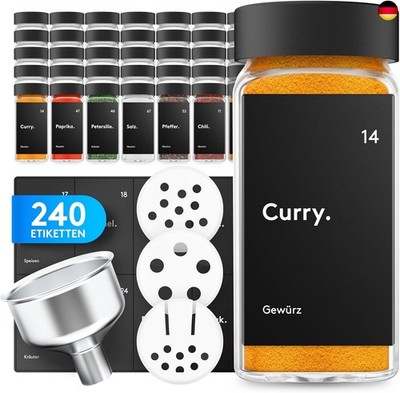 ZMILLA  Spice Jars Set Black [24 Pieces] Square with Shaker Insert | Includes 