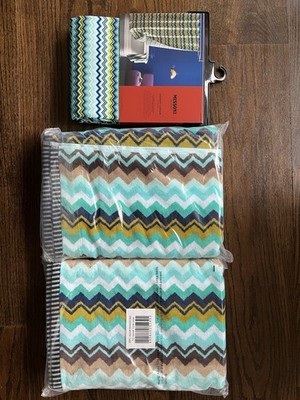 MISSONI タオルケット140x200cm 同柄ウォッシュタオル Missoni for Target (2) Bath Towels In Blue Chevron With Matching