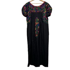 Vintage San Antonino Maxi Dress Oaxaca Mexican Peasant Embroidered Black size M