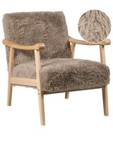 Sessel Webpelz Taupe Mit HolzfüßEn Armlehnen Tiefe SitzfläChe Retro Leknes