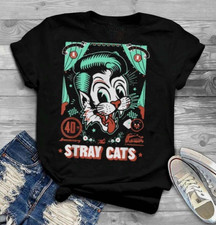 STRAY CATS Band Short Sleeve Cotton Black Full Size Unisex Shirt