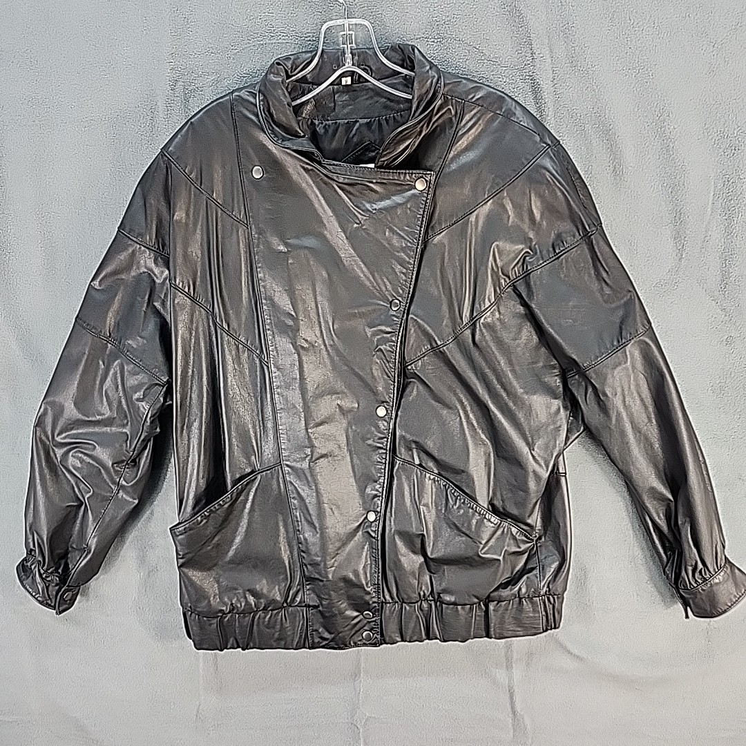 80s Tibor Black Patchwork Leather Motorcycle Jack… - image 1