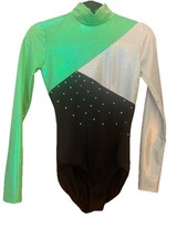 The Line Up Black With Hologram Lime Green silver  Rhinestones Long Sleeves AS