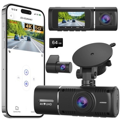 Dash Cam 3 Kanal 4K/2.5K Vorne Hinten FHD Dash Camera für Autos, 1080P Inside Cam