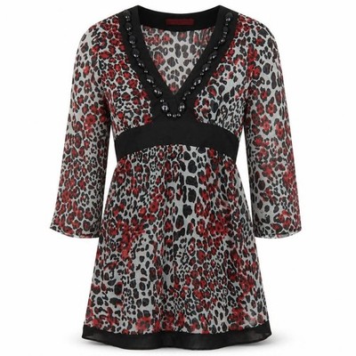 John Richmond Damen Basic Bluse Größe 8 Mehrfarbig Tiermotiv V-Ausschnitt Transparent