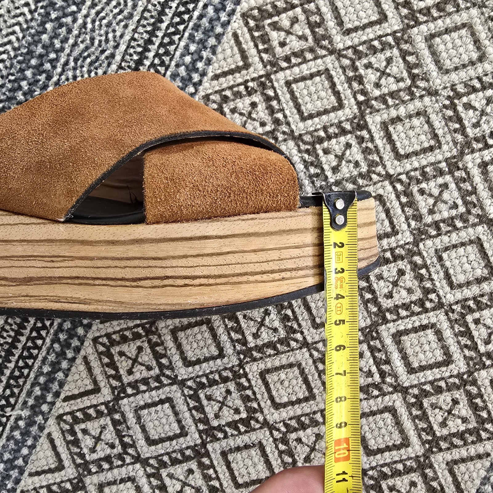 Massimo Dutti EU 40 Platform Slide Sandals Brown Suede Wooden Wedge Open Toe thumbnail 8