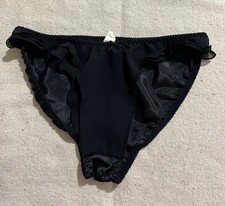 Vintage 90s Black Shiny Satin Back Chiffon Ruffle Sissy Shiny Panties M