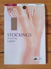 M&S 2x Pairs Smooth Leg Sheer Nylon Stockings 10 Denier - Large Natural Tan