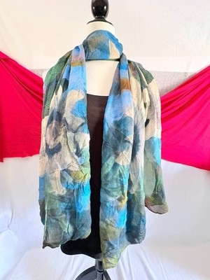 Front Row Society Rectangle Scarf Artist:Eveline Berkman Blue Green Floral 76x28