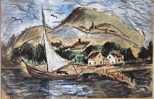 Old Vintage Art MCM Landscape Painting Expressionist Mid Century Signed STAHL 50