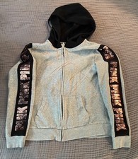 Victoria Secret Pink Hoodie Bling Logo Gray Full zip Sequin S