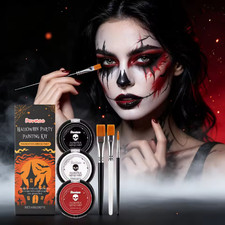 Halloween Face Paint Kit Black White Red Professional Makeup Oil-Based Brush