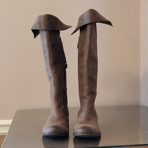 Leather Brown Tall Riding Boots with Fold-Over Tops