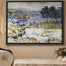 Vintage Watercolor Canvas Print Wall Art Decor Landscape Sailboat Nature Home