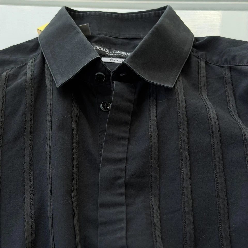 Dolce & Gabbana Camisa Dorada Para Hombre 15 3/4 40 Negro Vestido Manga Larga Hecho en Italia Foto 2 de 4