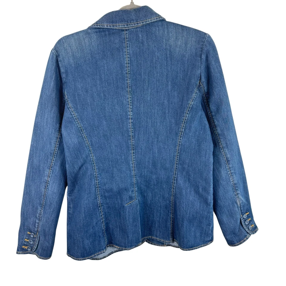 Chaqueta de Jean Route 66 Mezcla de Algodón Lavado Medio Cuello Abotonado Elástica Talla L Foto 2 de 4