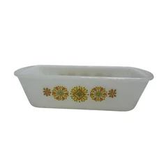 Vintage Pyrex Loaf Pan Baking Dish Sunflower Milk Glass Ovenware