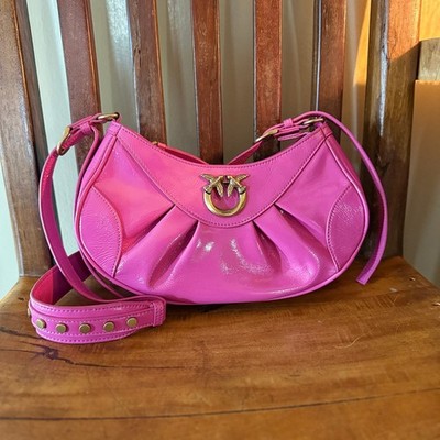 Pinko Mini Love Bon Bon Shoulder Bag Pink Patent Leather Love Birds Crossbody