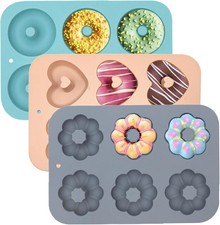 3Pack 6 Cavity Silicone Donut Pan Non Stick Baking Molds