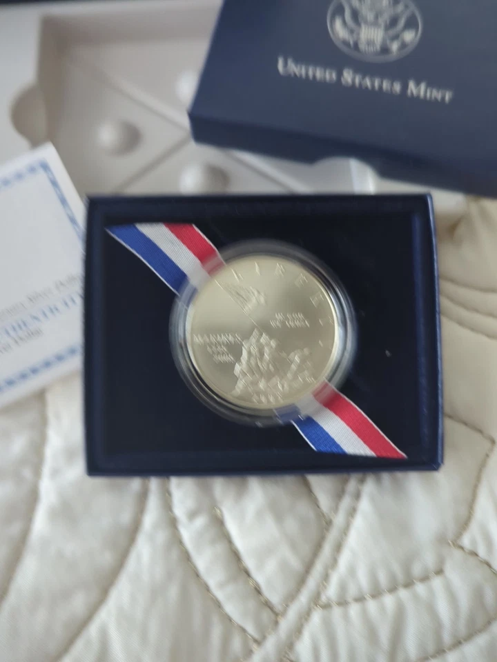 2005 U.S. Mint MARINE CORPS 230th Anniversary PROOF Silver Dollar Set Box & COA - Image 2 of 4