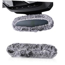 Car Inside Rearview Mirror Cover,Plush Elastic Auto Rear View Mirror Grey