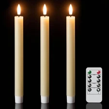 Flameless Flickering Taper Candles with Remote and Timer, Battery Operated 3D...