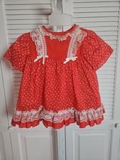 VTG Sears Red And White Baby Dress Ruffle Lace Short Sleeve Size Large 26-31 Lbs