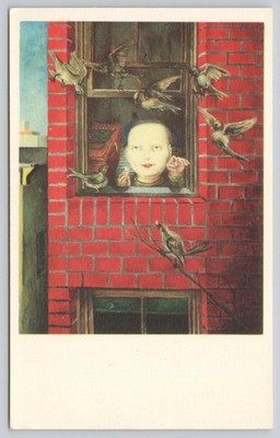 Philip Evergood ''Lily and the Sparrows'' Art Postcard Whitney Museum 1939