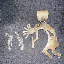 Sterling Silver Kokopelli Pendant Earring Set Vintage 925 Native American Indian