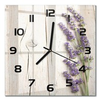 Glas-Wanduhr Mit FließEnden Zeigern Lavendel Auf Holz Schwarze Zeiger 30X30 Cm