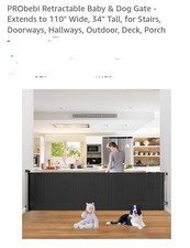 Probebi Retractable Baby Child Dog Gates for Stairs Extends to 110" Wide 34"
