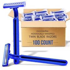 LOT OF 100 Twin Blade Blue Disposable Razors.