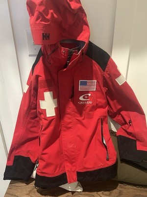 Helly Hansen Ski Patrol Hooded Jacket Full Zip Snap Red Men's Size M