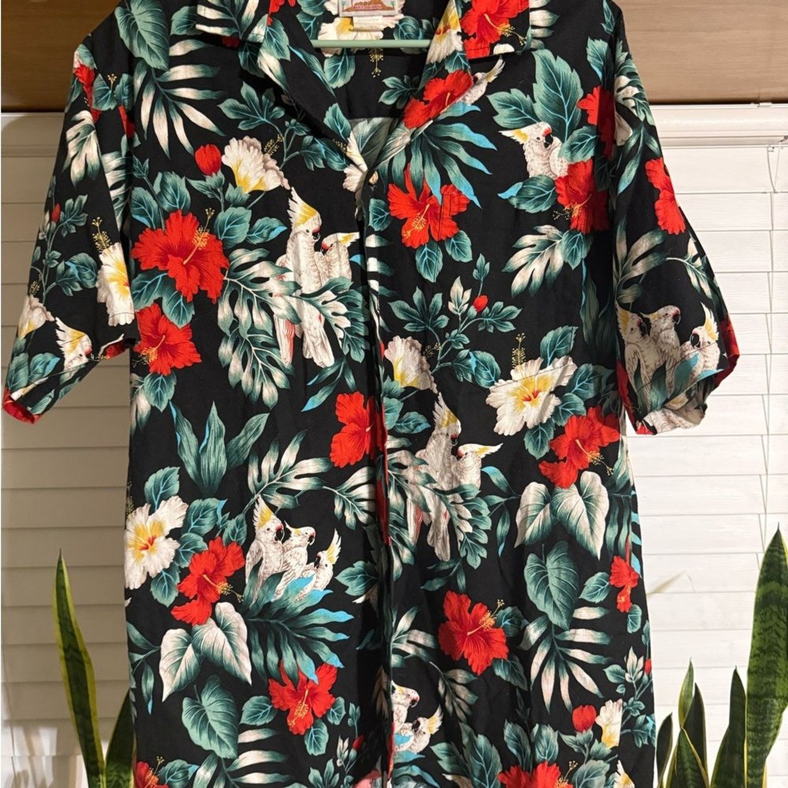 Vintage Hawaiian Shirt Parrot Floral Made in Hawaii Evergreen Island Mens L