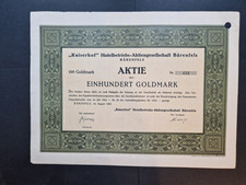Aktie "Kaiserhof" Hotelbetriebs-AG 100 Goldmark 1924  B&auml;renfels  RB nur 54 St.