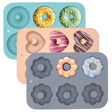 LGQUK 3 Pack Silicone Donut Pan for Baking, standard, Blue Gray Pink