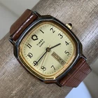 Vintage Timex M Cell Men Dress Day Date Leather Quartz Analog 32mm Watch 7 1/4"