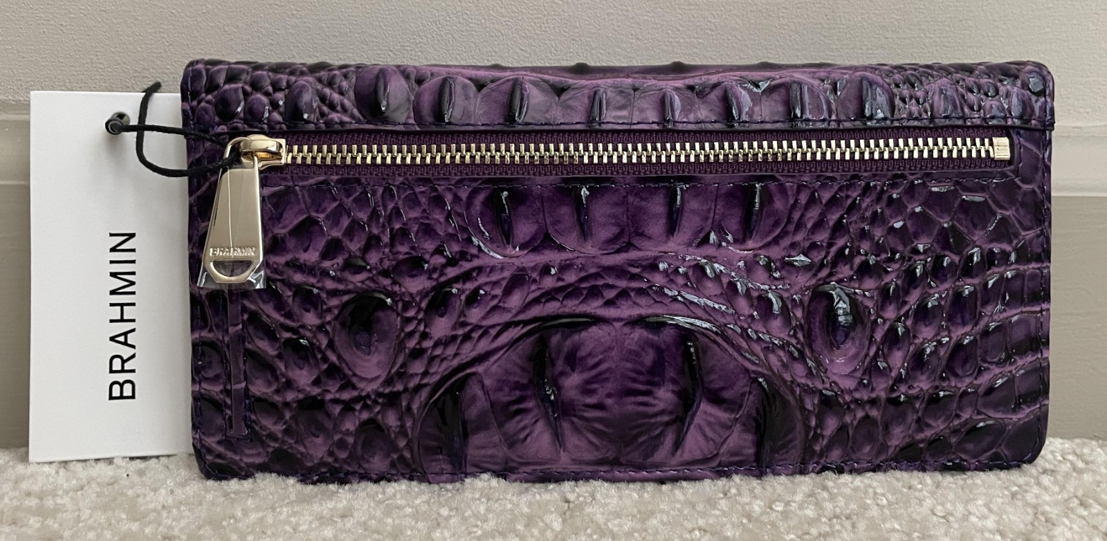 New Brahmin Melbourne ADY Slim Bifold Leather Wallet Clutch HEROIC PURPLE NWT