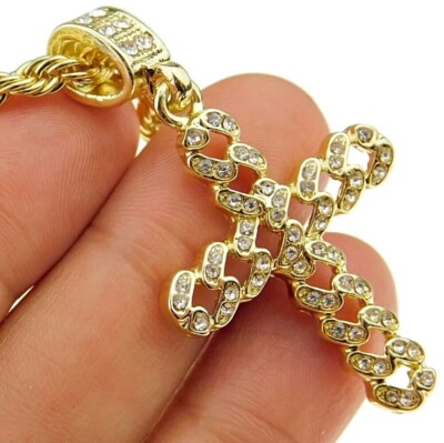 1Ct Round Lab-Created Diamond Cross Pendant 14K Yellow Gold Plated