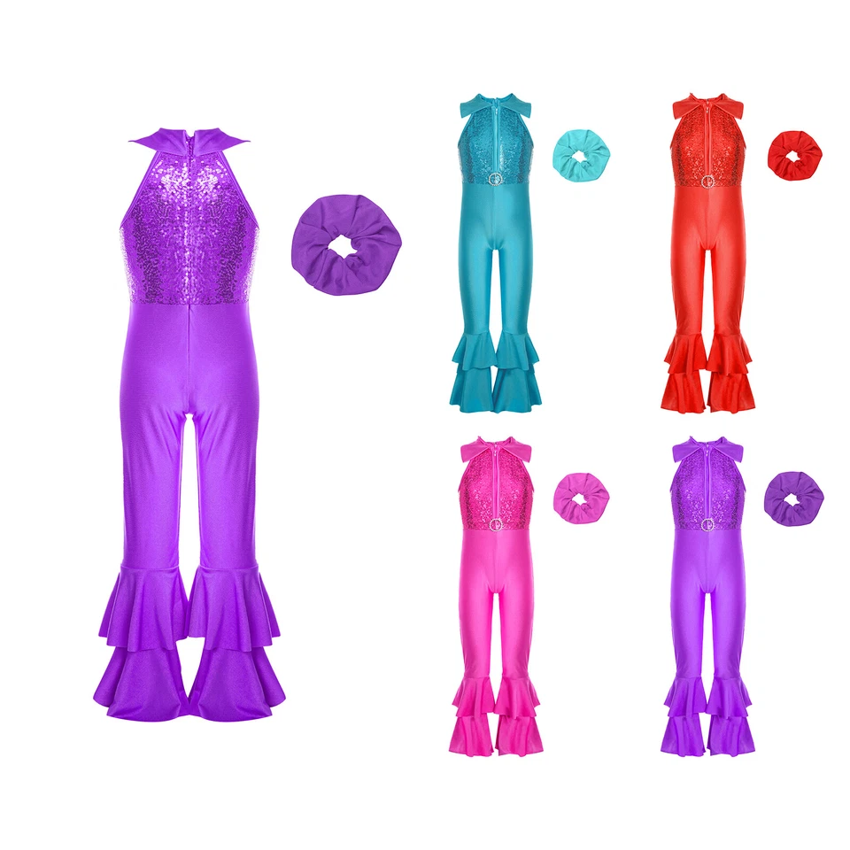 Kids Girls Dancewear Turn-Down Collar Leotard Metallic With Hair Band Zipper - Image 3 of 3