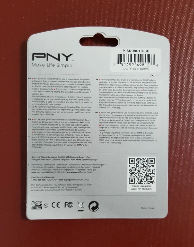 PNY MicroSDHC 8 GB Memory Card + SD Adapter Professional Class 10 Movies & Music - Image 2 of 2