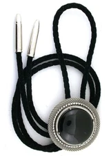 30mm Round Natural Black Onyx Cabochon Gem Mesh Bolo Tie Cord Tips EBS6832/10823