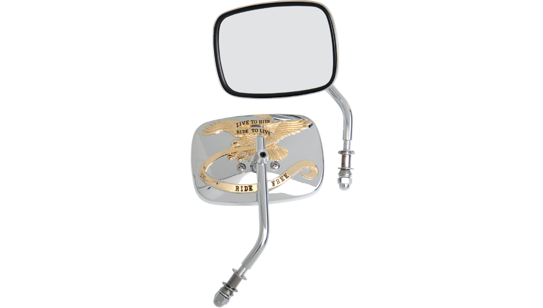 Drag Specialties Chrome Gold Live to Ride Custom Mirrors Harley