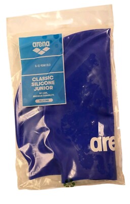 Arena Classic Silicone Junior Swim Cap Boys Girls Unisex 6-12 Year Old Blue/Whit