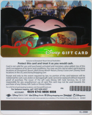 rare 650 gift card RARE DISNEYLAND Annual Pass Holders LE Gift Card 2006 MINT: Mickey w/  Sunglasses