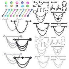 3-16PCS 14G Industrial Barbell Stainless Steel Cartilage Earrings for Women Men