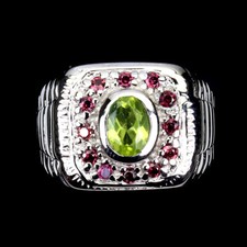 925 Sterling Silver Ring Oval Peridot 7x5mm Rhodolite Garnet Gemstone Jewelry 9