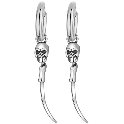 Gothic Mens Stainless Steel Skeleton Skull Long Dangle Punk Huggie Hoop Earrings - 第 1/8 張圖片